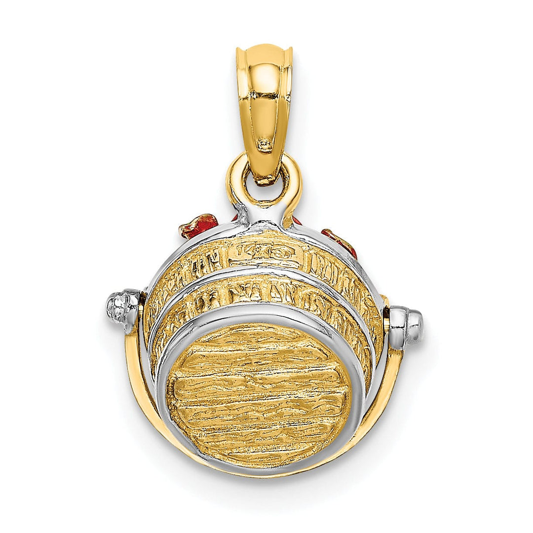 14K Yellow Gold with White Rhodium 3D Enamel Solid Polished Finish Apple Basket Charm Pendant