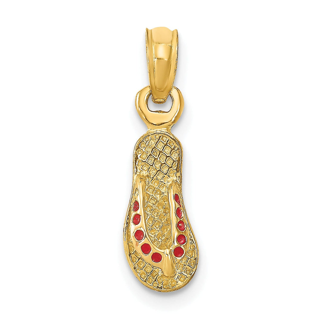 14k Yellow Gold Testure Polished Finish 3-Dimensional Polished Texture Red Enamel Finish Single Flip Flop Sandle Charm Pendant