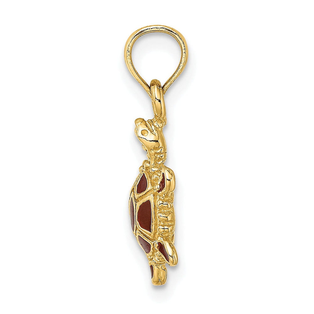 14k Yellow Gold Casted Solid Polished 3D Brown Enamel Tortoise Charm Pendant