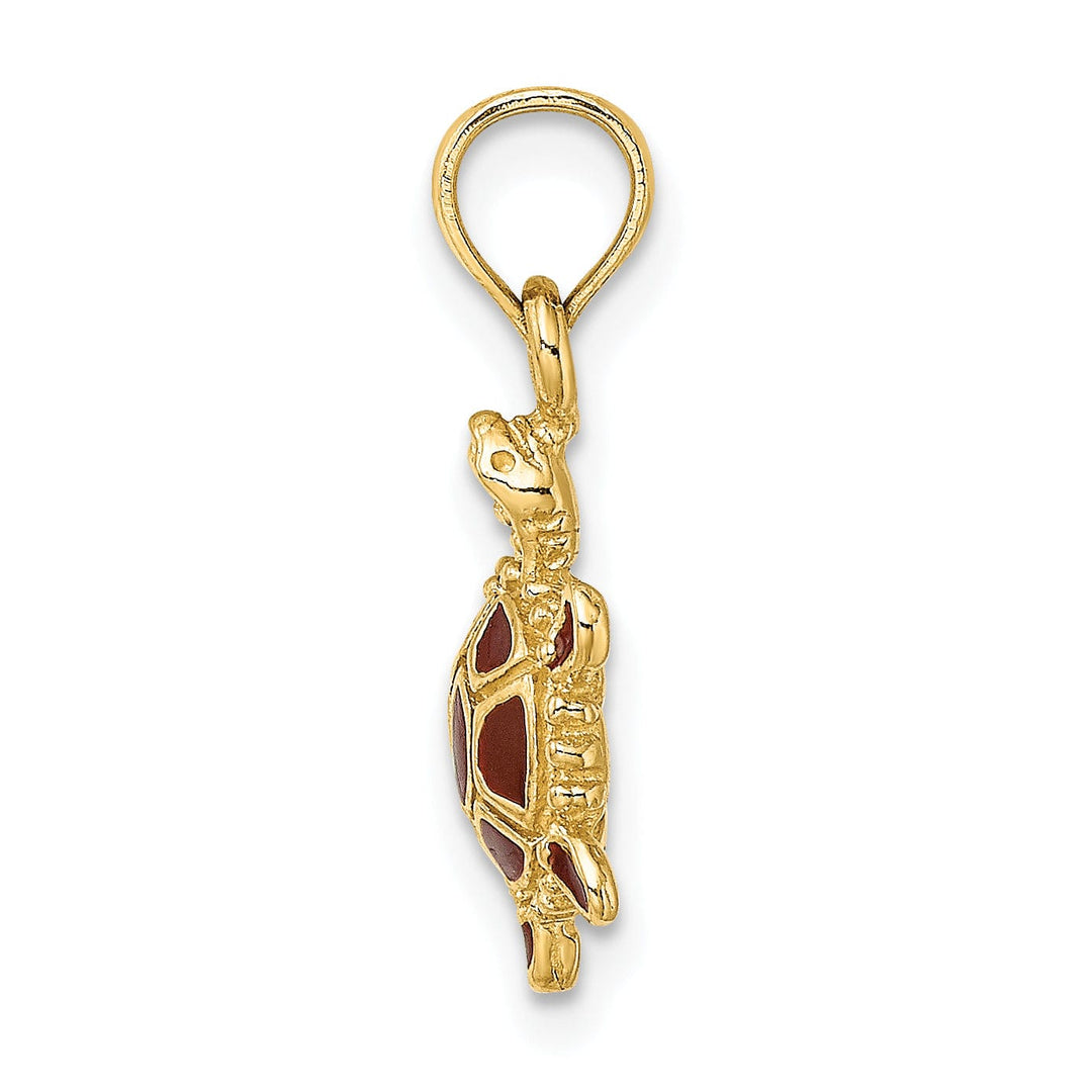 14k Yellow Gold Casted Solid Polished 3D Brown Enamel Tortoise Charm Pendant