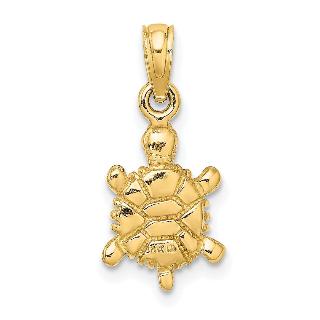 14k Yellow Gold Casted Solid Polished 3D Brown Enamel Tortoise Charm Pendant