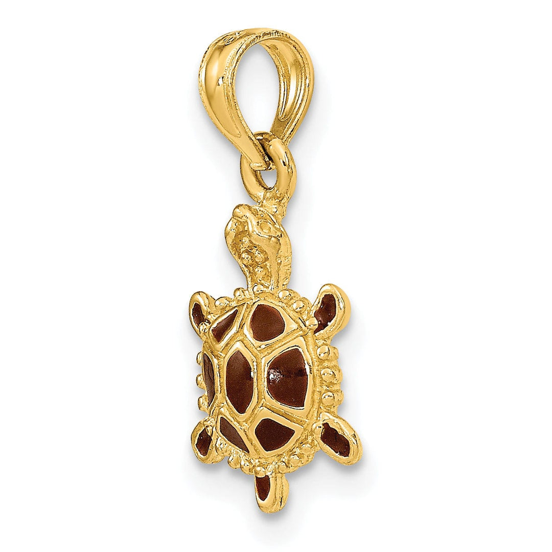 14k Yellow Gold Casted Solid Polished 3D Brown Enamel Tortoise Charm Pendant