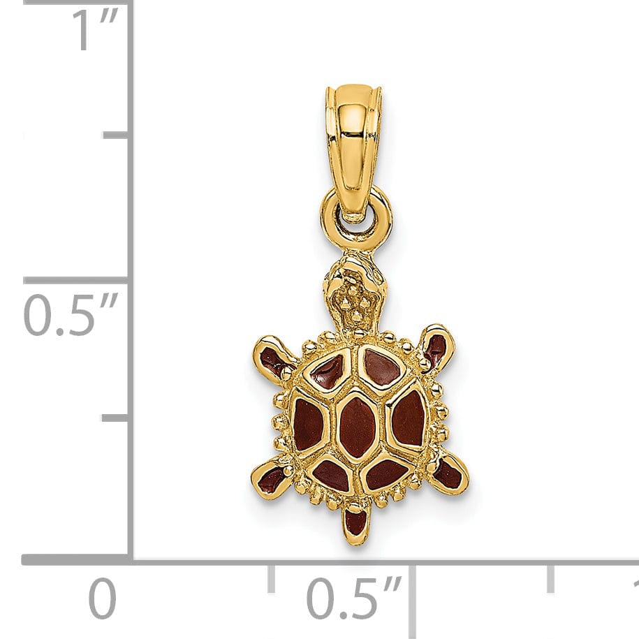 14k Yellow Gold Casted Solid Polished 3D Brown Enamel Tortoise Charm Pendant