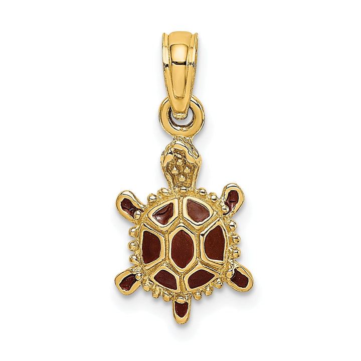 14k Yellow Gold Casted Solid Polished 3D Brown Enamel Tortoise Charm Pendant