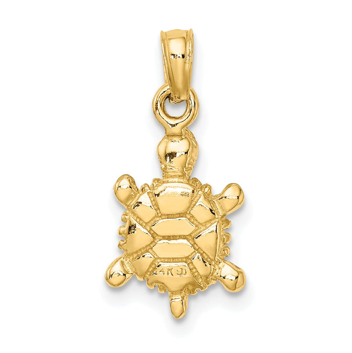 14k Yellow Gold Casted Solid Polished Finish Green Enamel 3D Land Turtle Charm Pendant