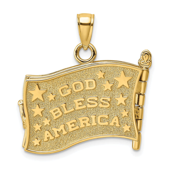 14K Yellow Gold Polished Textured Red,White & Blue Enamel Finish 3-Dimensional Moveable Pledge Of Allegiance Flag Book Design Charm Pendant