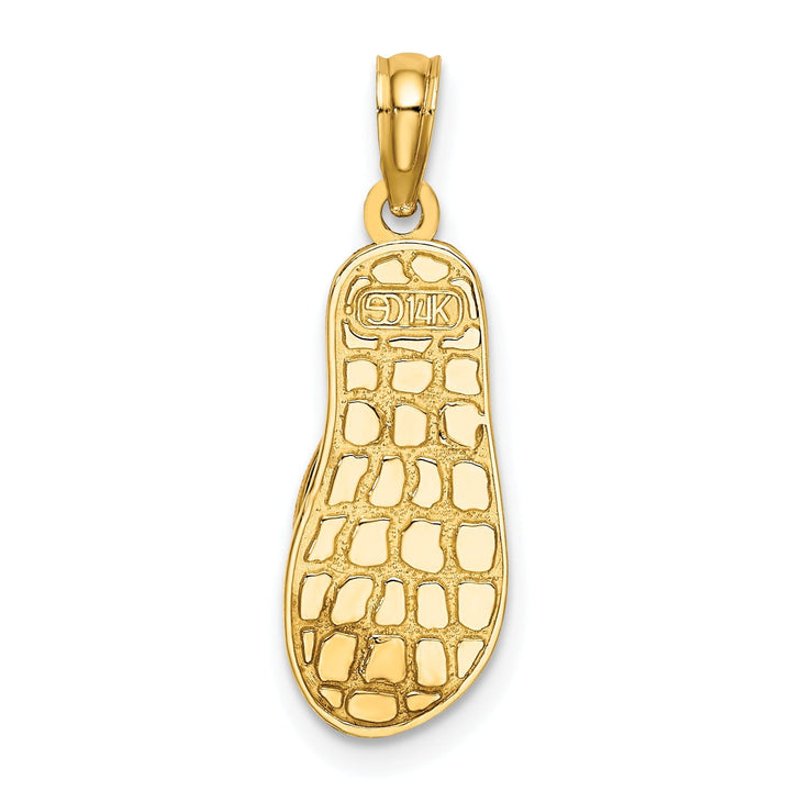 14K Yellow Gold 3-Dimensional Polished Texture Green Strip Enamel Finish with Anchor Flip-Flop Design Sandle Charm Pendant