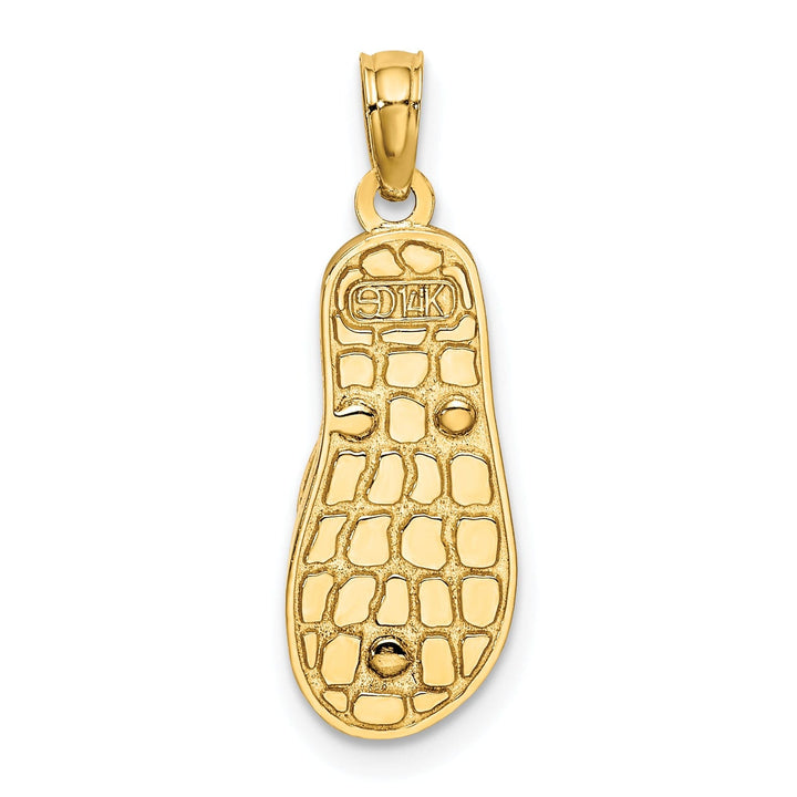 14K Yellow Gold 3-Dimensional Polished Texture Red Checkered Enamel Finish with Sea Shell Flip-Flop Design Sandle Charm Pendant