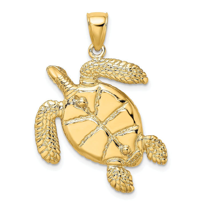 14k Yellow Gold Solid Casted Polished Finish 3D Brown Enamel Textured Sea Turtle Charm Pendant