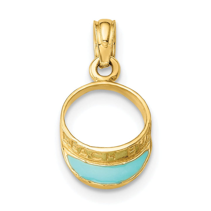 14K Yellow Gold Polished Aqua Blue Color Enameled Finish Beach Sun Visor Charm Pendant