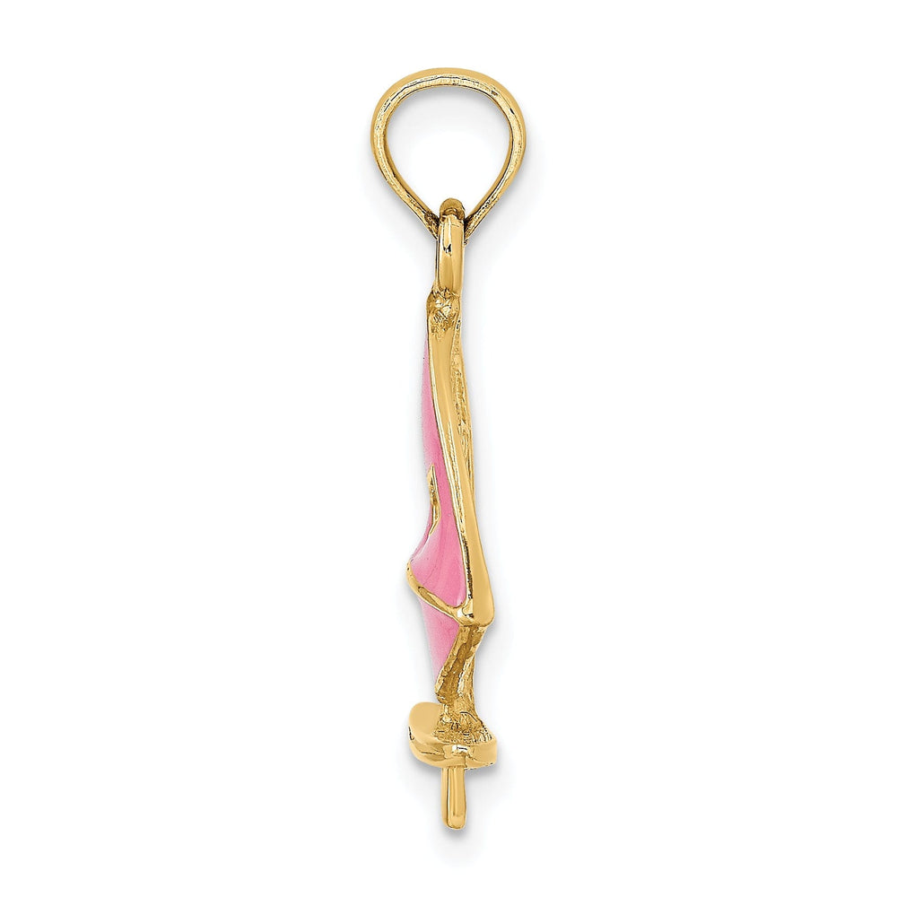 14K Yellow Gold Polished Pink Enameled Finished Windsail Surf Board Charm Pendant