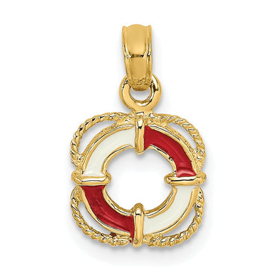 14K Yellow Gold Polished Finish Red White Enameled Lifesaver Float Charm at $ 83.32 only from Jewelryshopping.com