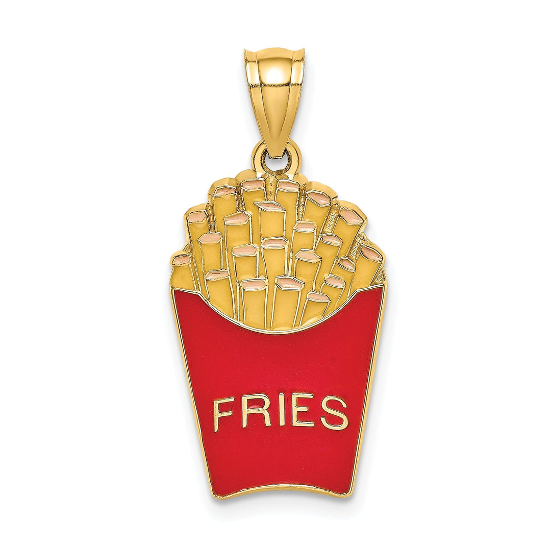 14K Yellow Gold Polished Textured Red, Yellow Enamel Finish French Fries Charm Pendant