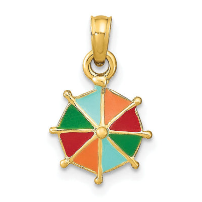 14K Yellow Gold Polished Multi-Color Enamel Finish Concave Shape 2-Dimensional Umbrella Charm Pendant at $ 87.48 only from Jewelryshopping.com