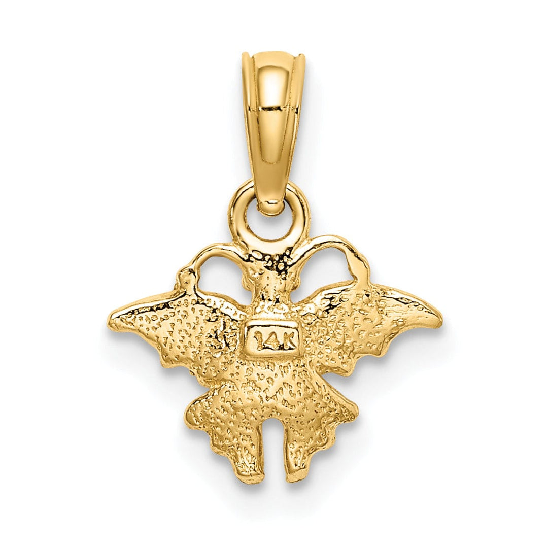 14K Yellow Gold Textured Back Solid Polished Finish Enamel Mini Pink Butterfly Charm Pendant