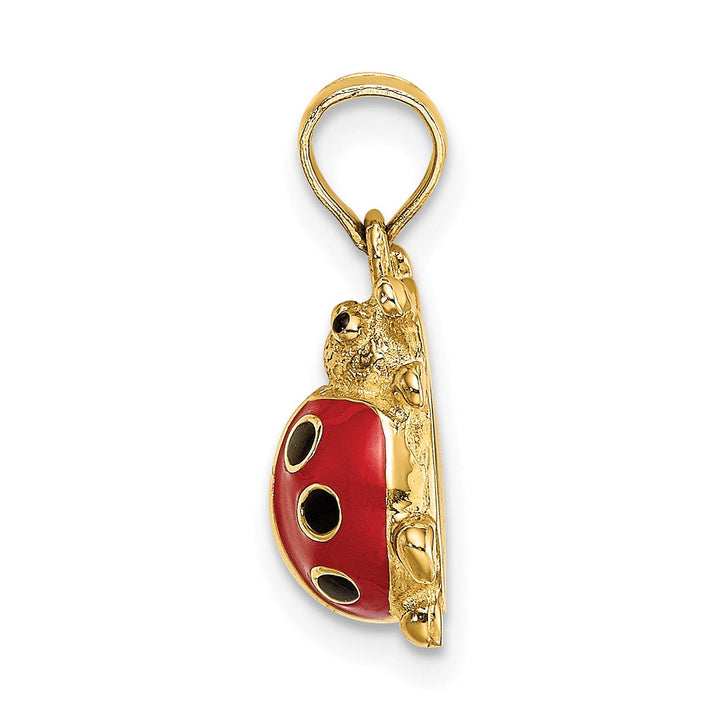 14K Yellow Gold Polished Red Enameled Finish Ladybug Charm Pendant