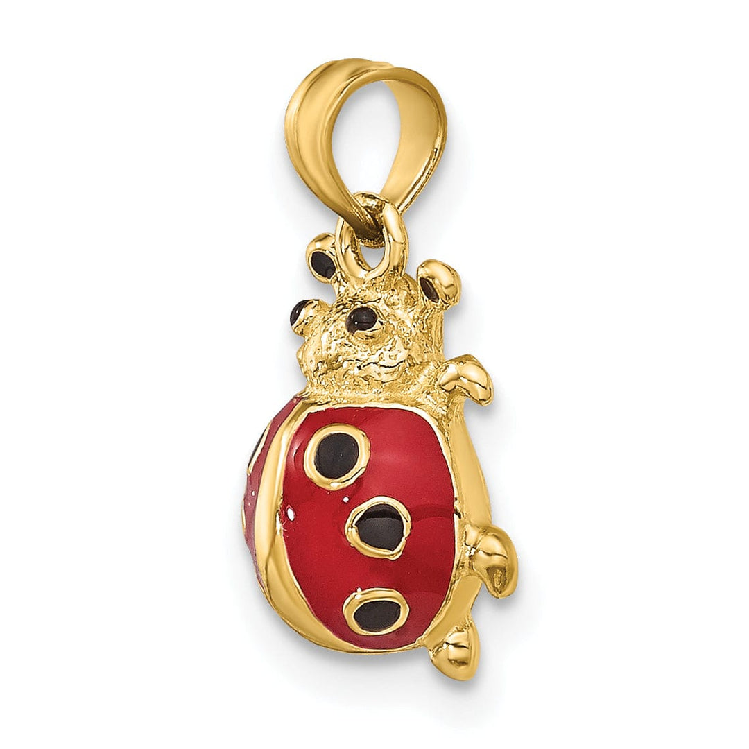 14K Yellow Gold Polished Red Enameled Finish Ladybug Charm Pendant