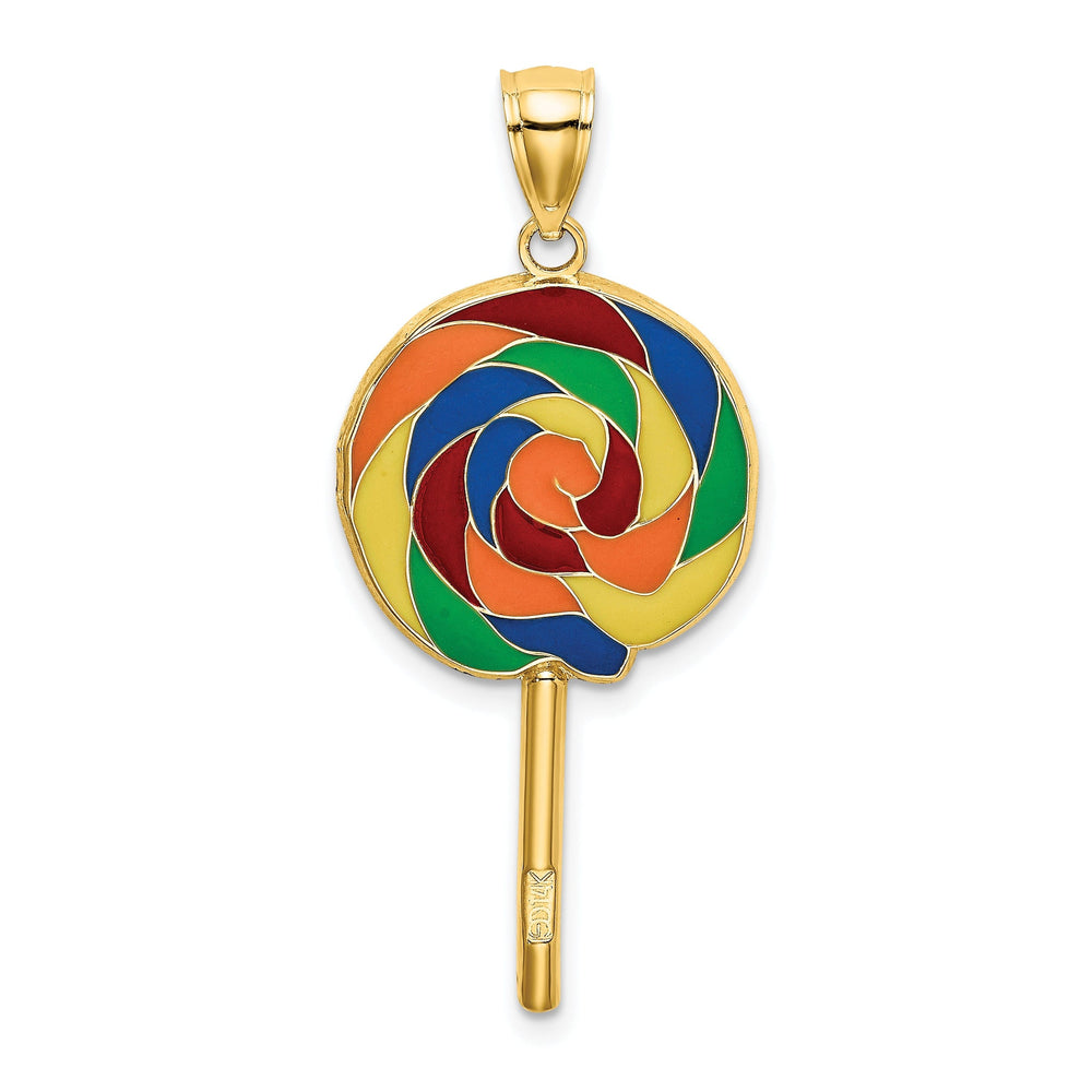 14K Yellow Gold Polished Multi-Color Enamel Finish 3-Dimensional Lollipop Charm Pendant