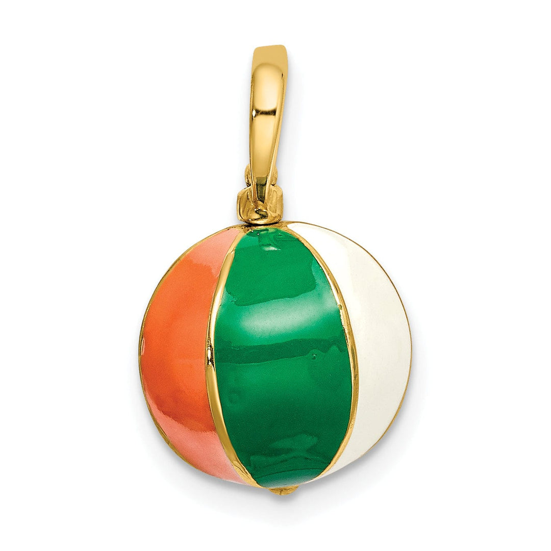 14K Yellow Gold Polished Multi Color Enamel Finish 3-Dimensiol Beach Ball Charm Pendant