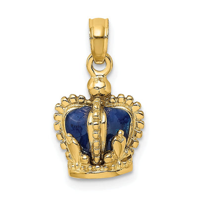 14K Yellow Gold Polished Solid Blue Enamel Finish 3-Dimensional Beaded Design Crown Charm Pendant at $ 343.89 only from Jewelryshopping.com