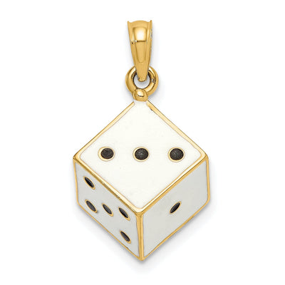 14K Yellow Gold Polished Black and White Enamel Finish 3-Diamentional Dice Charm Pendant at $ 452.01 only from Jewelryshopping.com