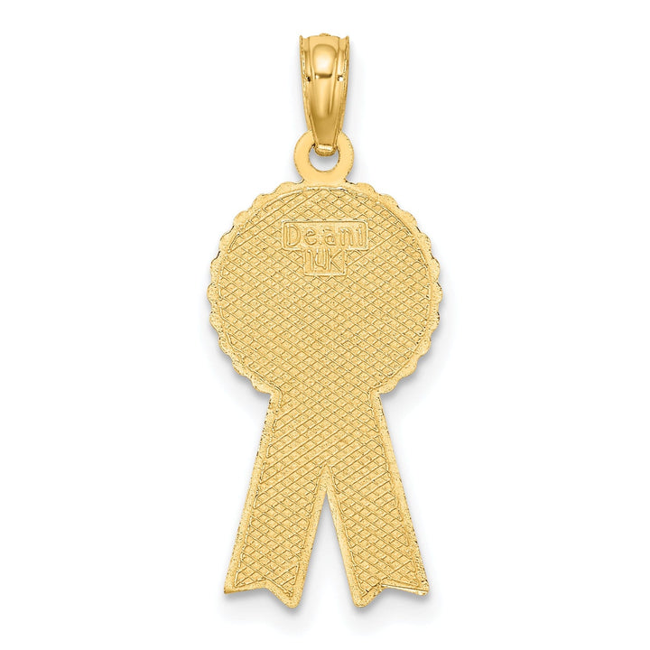 14K Yellow Gold Polished Textured Blue Enamel Finish BIRTHDAY BOY Pink Ribbon Charm Pendant Design