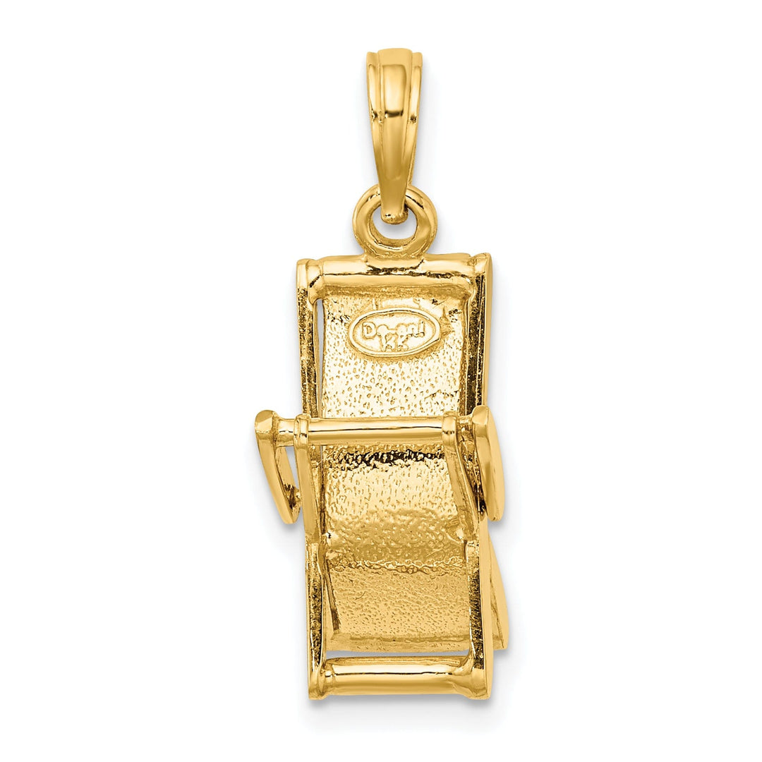 14K Yellow Gold Polished Finish Multi-Color Enameled 3-Dimensional Moveable Beach Lounge Chair Charm Pendant