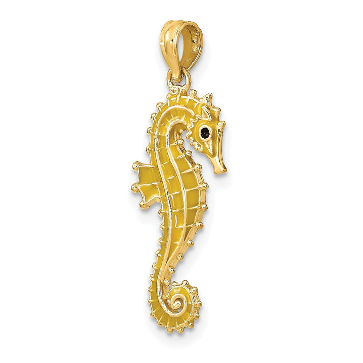 14k Yellow Gold 3-D Black Yellow Enameled Finish Seahorse Charm