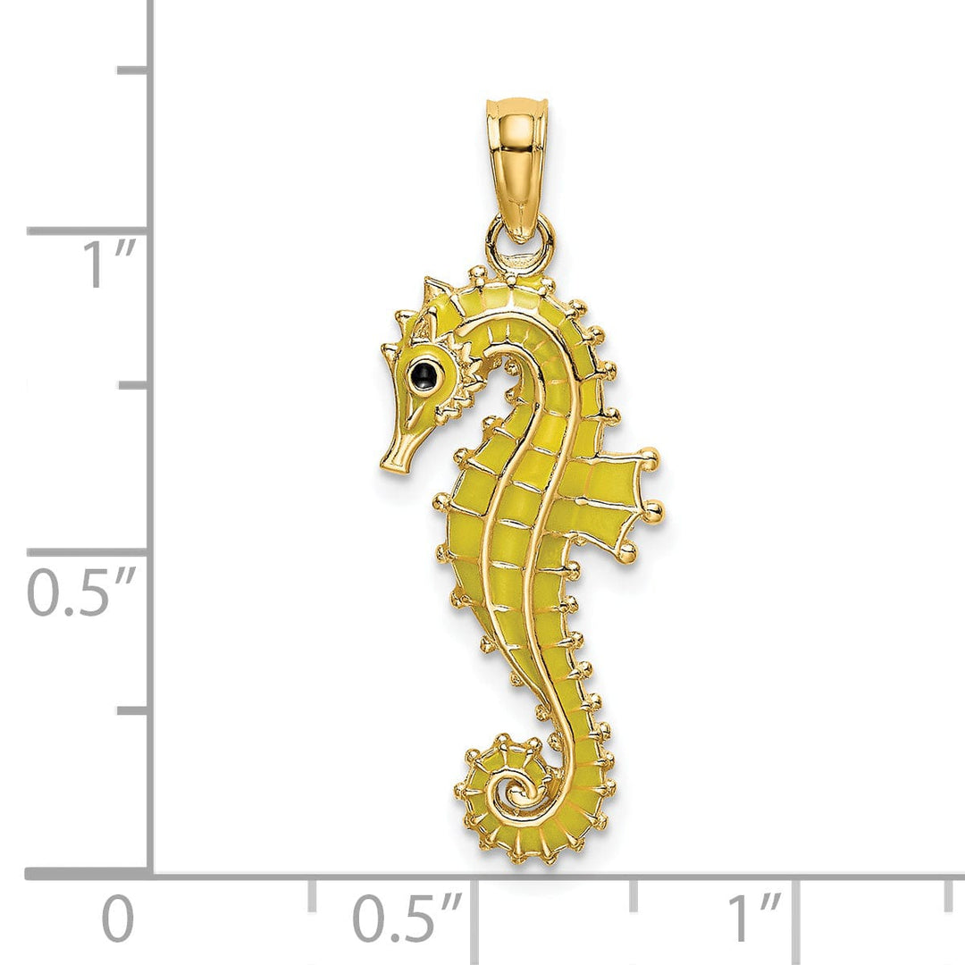 14k Yellow Gold 3-D Black Yellow Enameled Finish Seahorse Charm