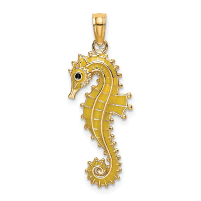 14k Yellow Gold 3-D Black Yellow Enameled Finish Seahorse Charm