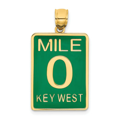 14k Yellow Gold Solid Polished Textured Green Enameled Finish 0 KEY WEST Mile Marker Charm Pendant at $ 288.3 only from Jewelryshopping.com
