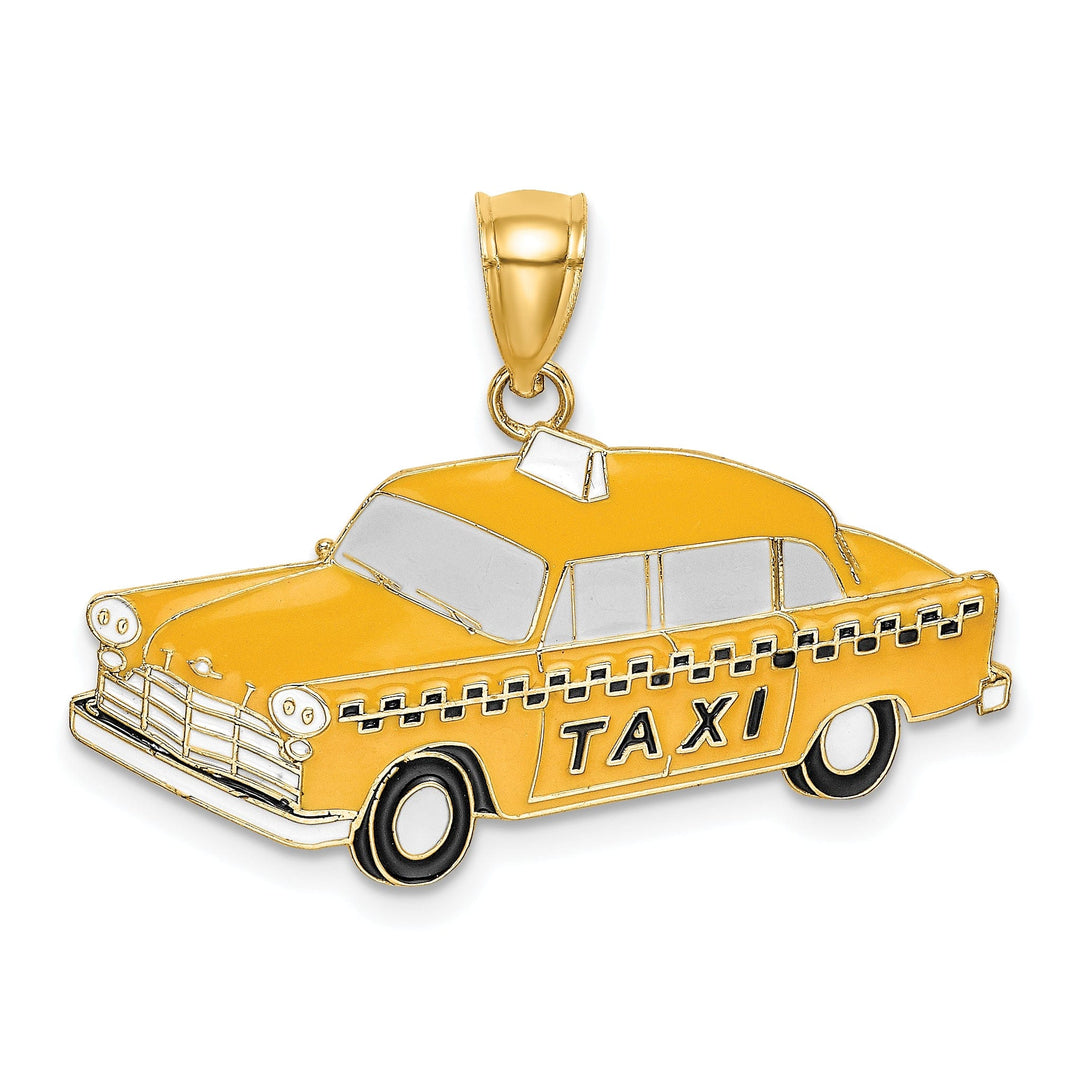 14K Yellow Gold Polished Black, Yellow Enamel Finish New York Taxi Design Charm Pendant