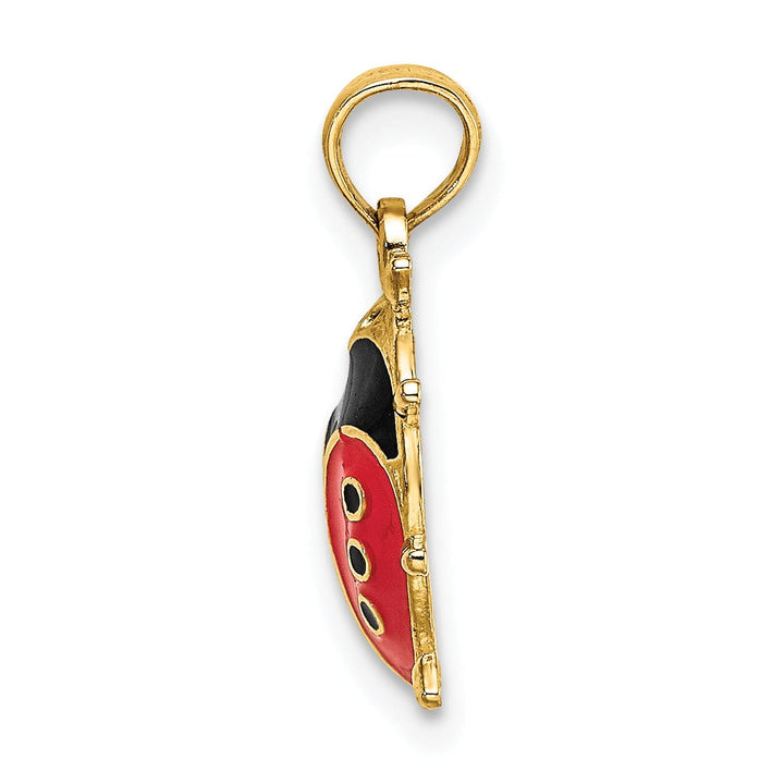 14k Yellow Gold Polished Red-Black Enameled Finish Concave Shape 3-Dimensional Ladybug Charm Pendant