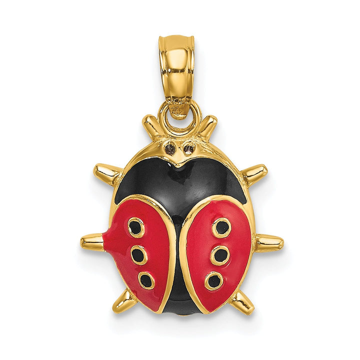 14k Yellow Gold Polished Red-Black Enameled Finish Concave Shape 3-Dimensional Ladybug Charm Pendant