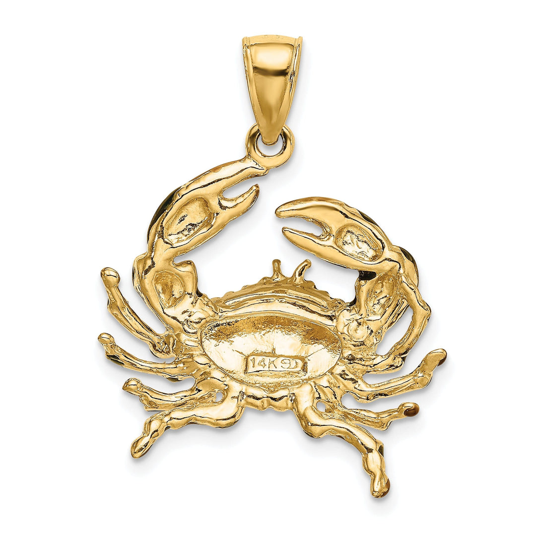 14K Yellow Gold Polished Blue Claw Enamel Finish Stone Crab Charm Pendant