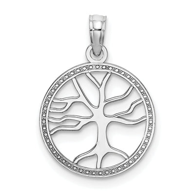 14K White Gold Textured Polished Finish Tree of Life in Round Frame Charm Pendant at $ 90.75 only from Jewelryshopping.com
