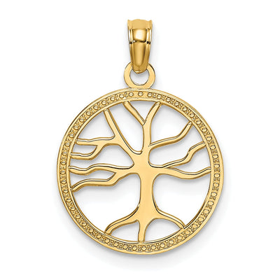 14K Yellow Gold Textured Solid Polished Finish Tree of Life in Round Frame Charm Pendant at $ 91.07 only from Jewelryshopping.com
