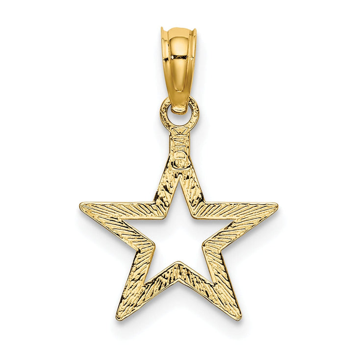 14K Yellow Gold Textured Polished Finish Cut Out Design Star Charm Pendant