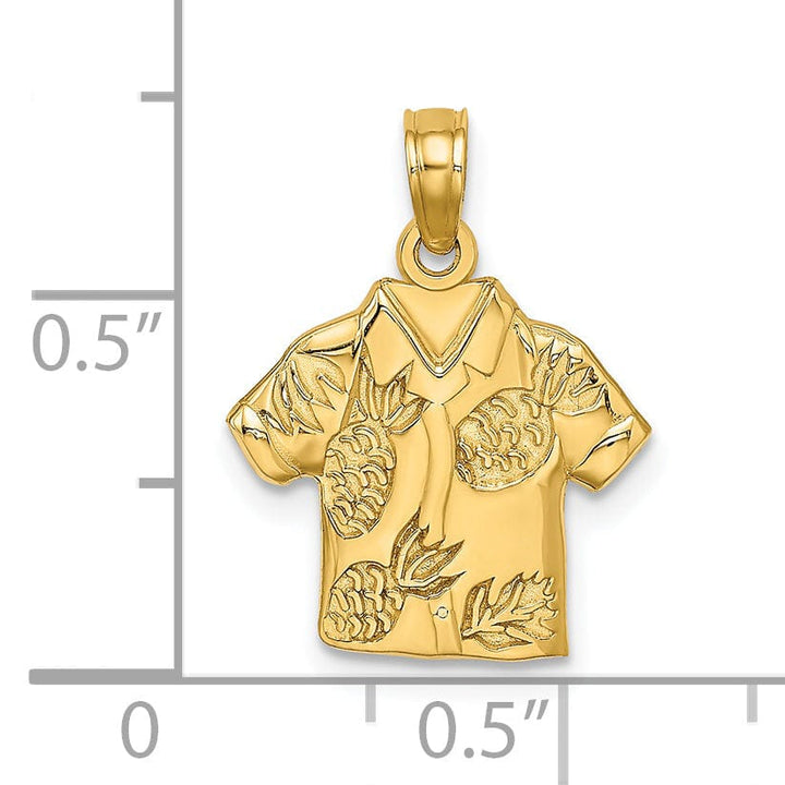 14K Yellow Gold Polished Finish Flat Back Hawaiian Pineapple Style Shirt Charm Pendant