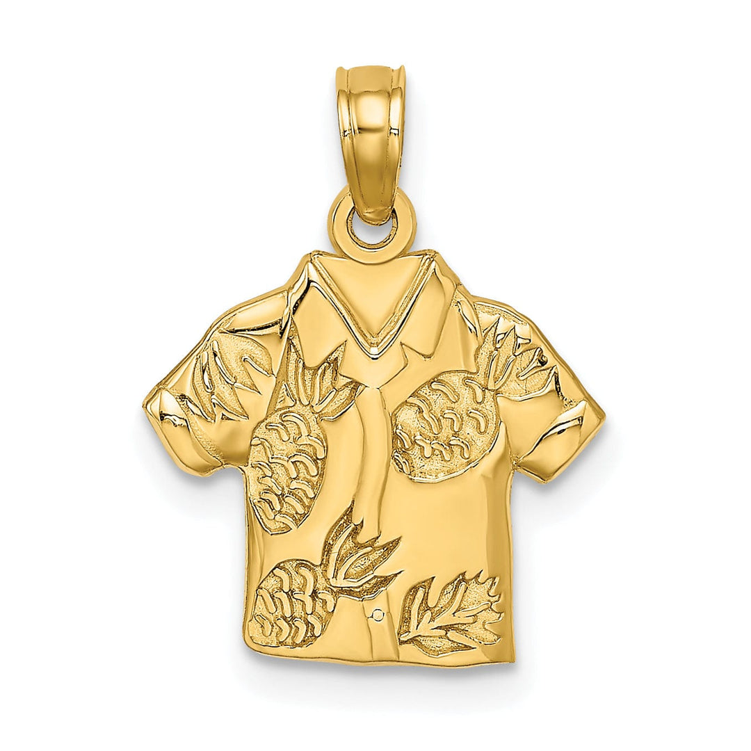 14K Yellow Gold Polished Finish Flat Back Hawaiian Pineapple Style Shirt Charm Pendant