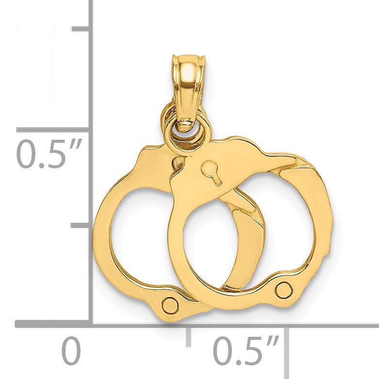 14K Yellow Gold Open Back Polished Finish Moveable 2-Piece Handcuffs Charm Pendant