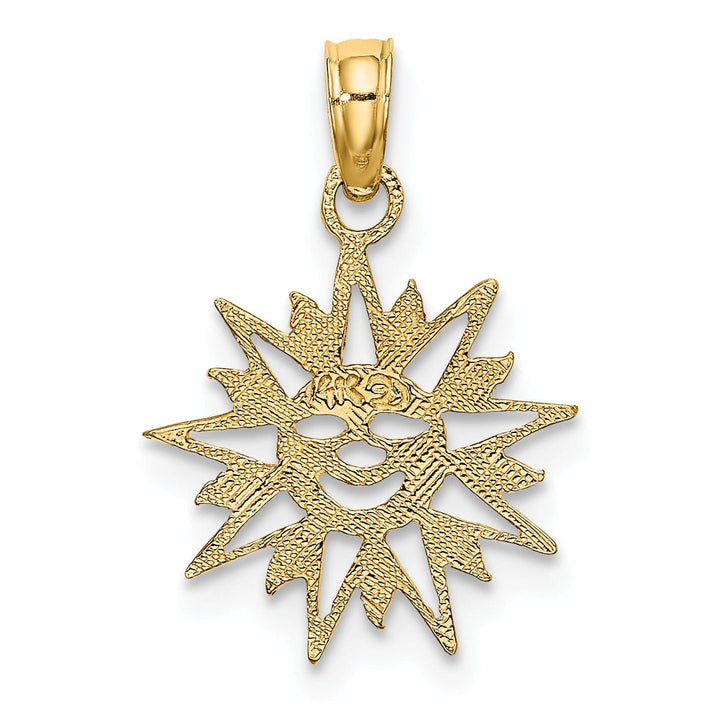 14K Yellow Gold Textured Polished Finish Smiling Face Sun Design Charm Pendant