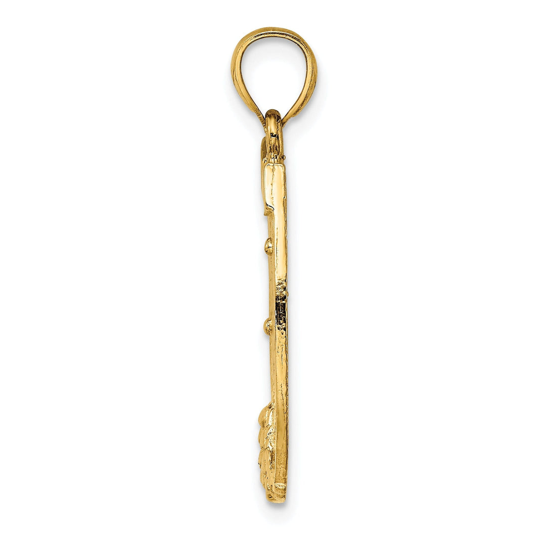 14k Yellow Gold Textured Polished Finish Dollar Sign in HorseShoe Design Charm Pendant