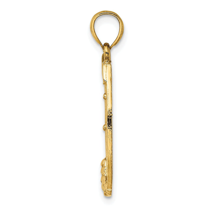 14k Yellow Gold Textured Polished Finish Dollar Sign in HorseShoe Design Charm Pendant