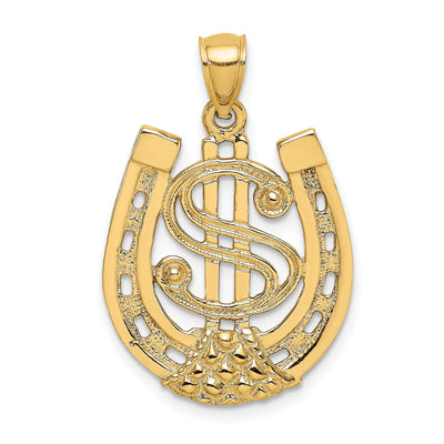 14k Yellow Gold Textured Polished Finish Dollar Sign in HorseShoe Design Charm Pendant at $ 313.91 only from Jewelryshopping.com