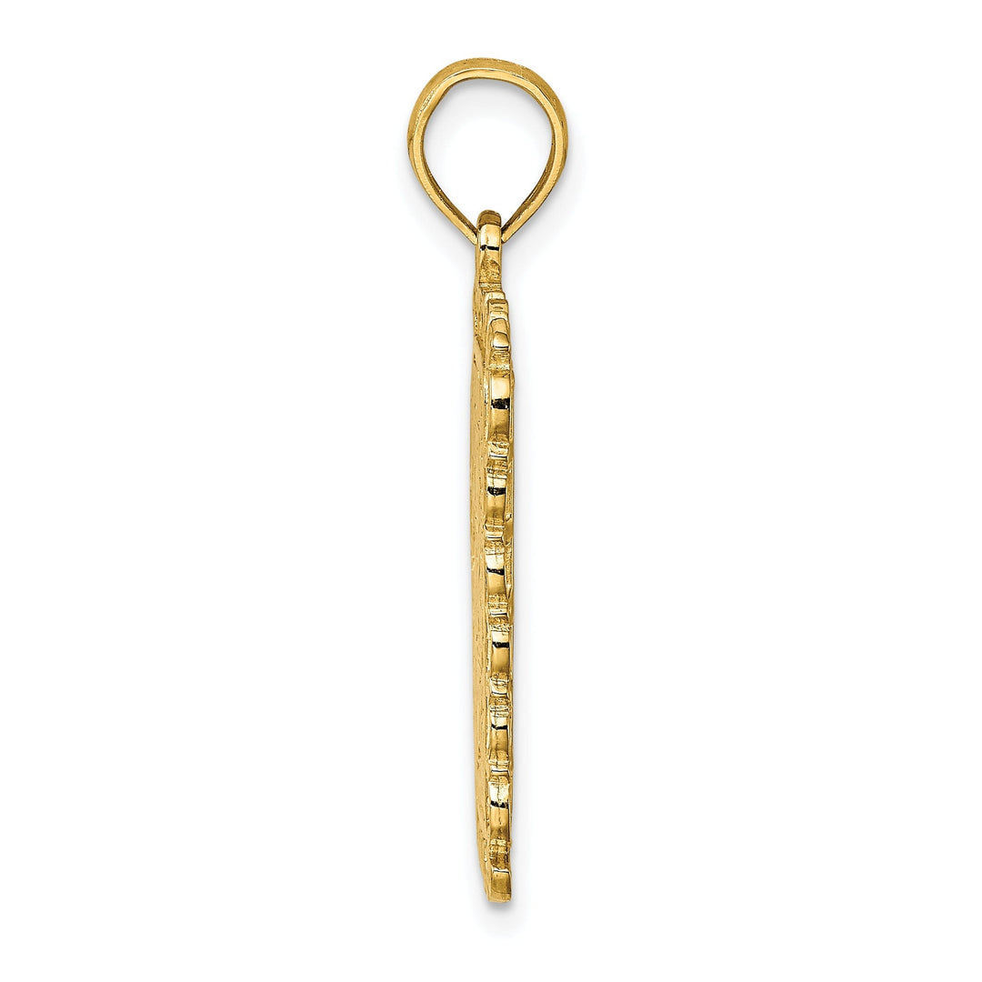 14K Yellow Gold Textured Polished Finish King Playing Card Design Charm Pendant
