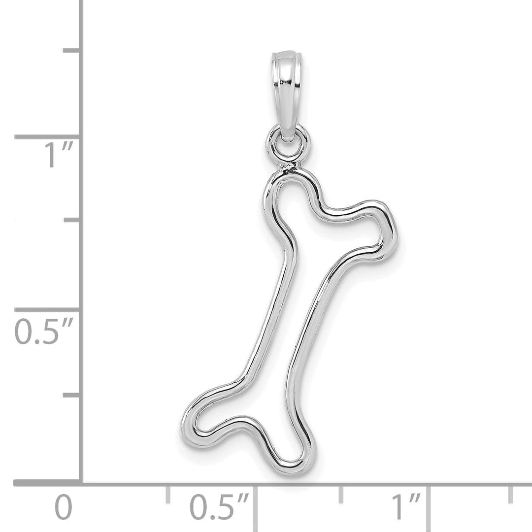 14K White Gold Cut-Out Design Polished Finish Dog Bone Charm Pendant