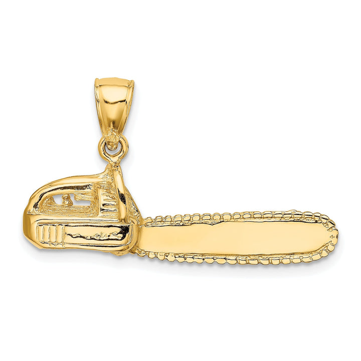 14K Yellow Gold Textured Polished Finish 3-Dimensional Large Size Chain Saw Charm Pendant