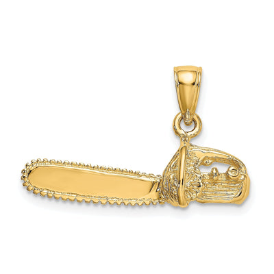 14K Yellow Gold Textured Polished Finish 3-Dimensional Chain Saw Charm Pendant