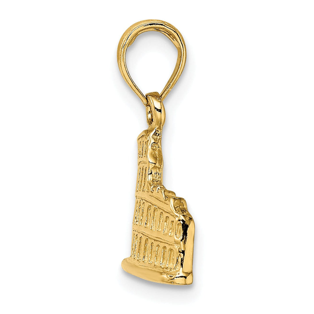 14K Yellow Gold Polished Texture Finish 2-Dimensional Coliseum Charm Pendant